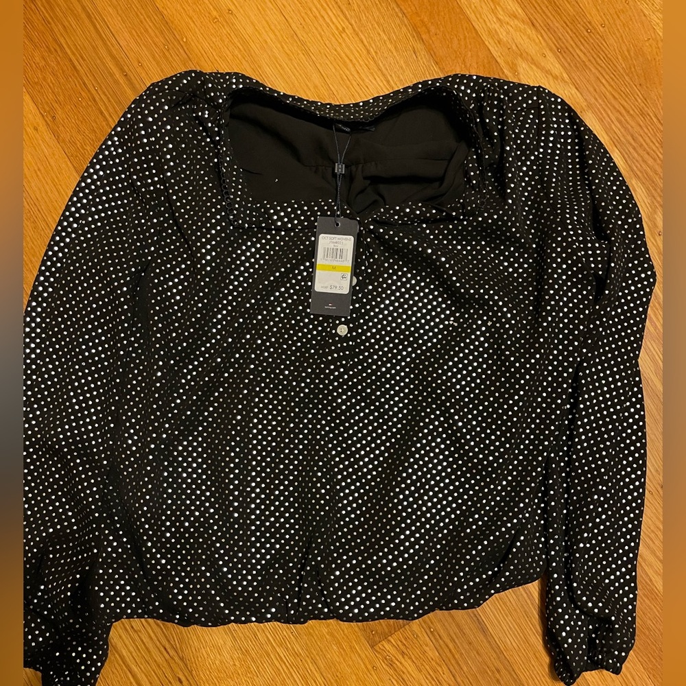 Tommy Hilfiger black with silver dots blouse in size Medium